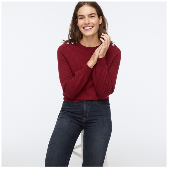 NWT J.Crew Crewneck Sweater w/Jeweled Buttons - Picture 2 of 3